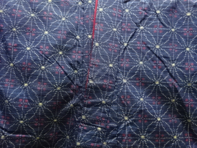  アンティーク　花七宝模様織り出し手織り紬二部式道中着